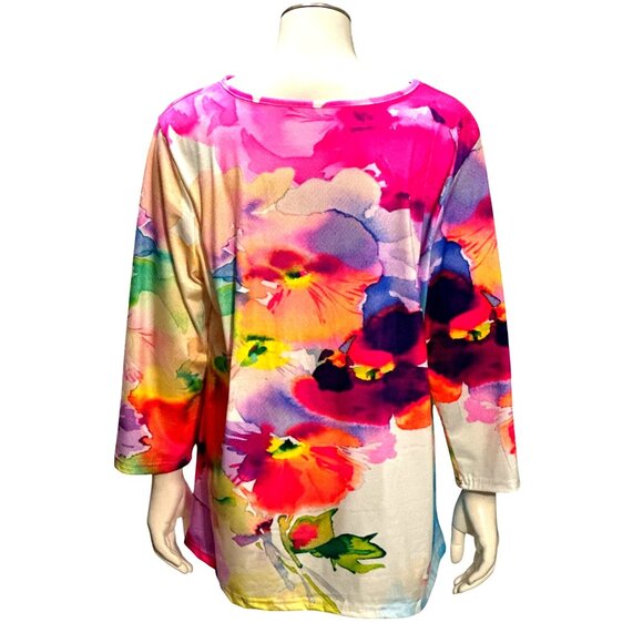 CCC Floral Pullover Watercolor Art Long Sleeve Blouse Classic Fit Size Large - Picture 3 of 6